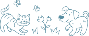 Outline of playful cat and dog to represent pet sitting services